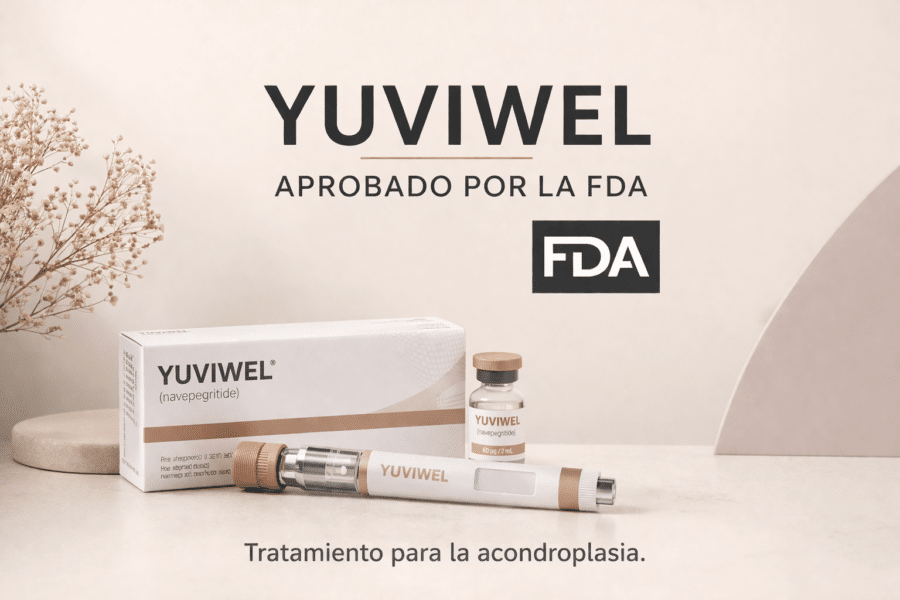 Imagen informativa sobre el lanzamiento de YUVIWEL en Estados Unidos tras la aprobación acelerada de la FDA para la acondroplasia